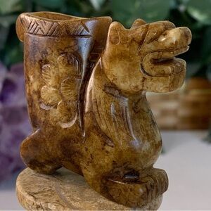 Chinese Jade Stone Dragon Figurine Carved Pixiu Qilin Mythical Beast Animal 2"